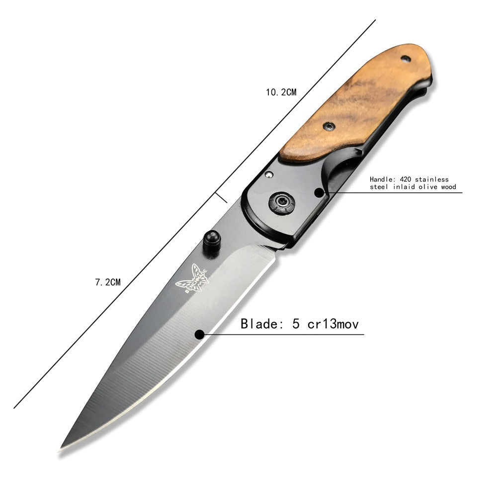Benchmade DA44 Survival Pocket Folding Knife Wood Handle Titanium Finish Blade Tactical Knifes EDC Pockets Knives