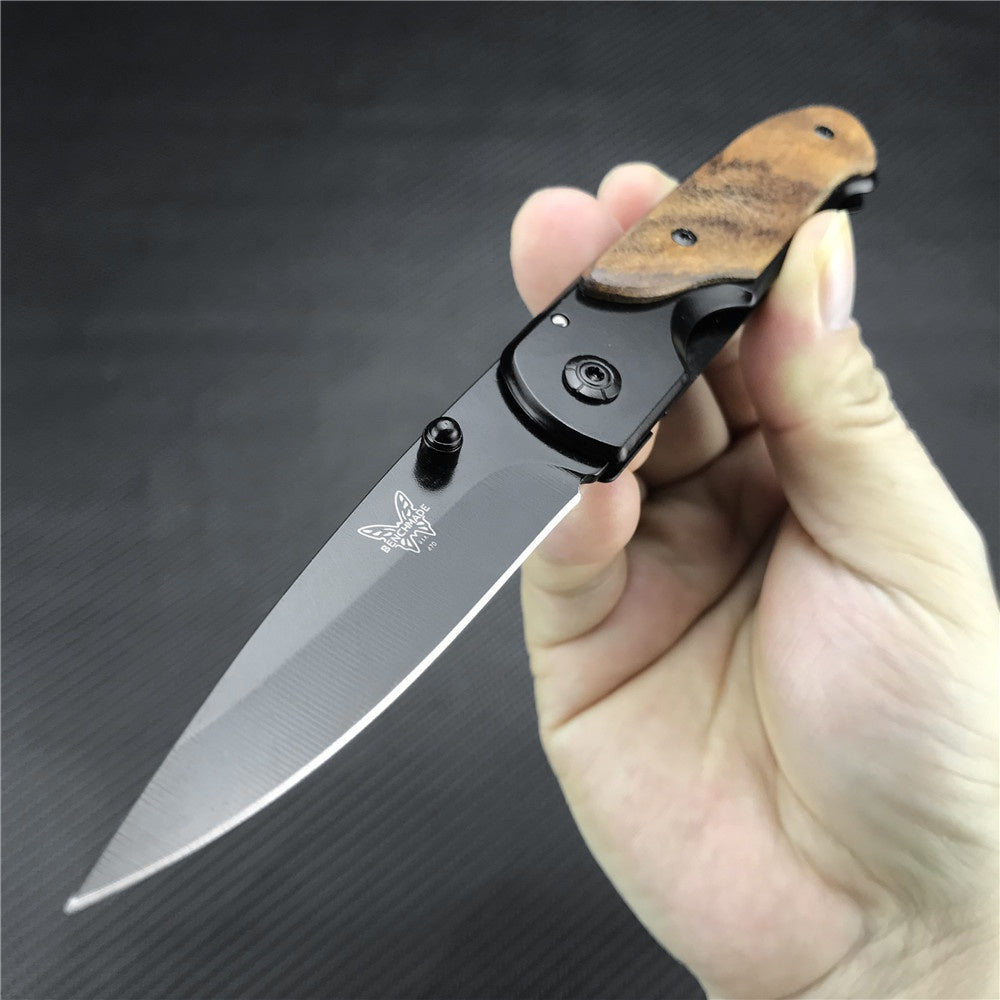 Benchmade DA44 Survival Pocket Folding Knife Wood Handle Titanium Finish Blade Tactical Knifes EDC Pockets Knives