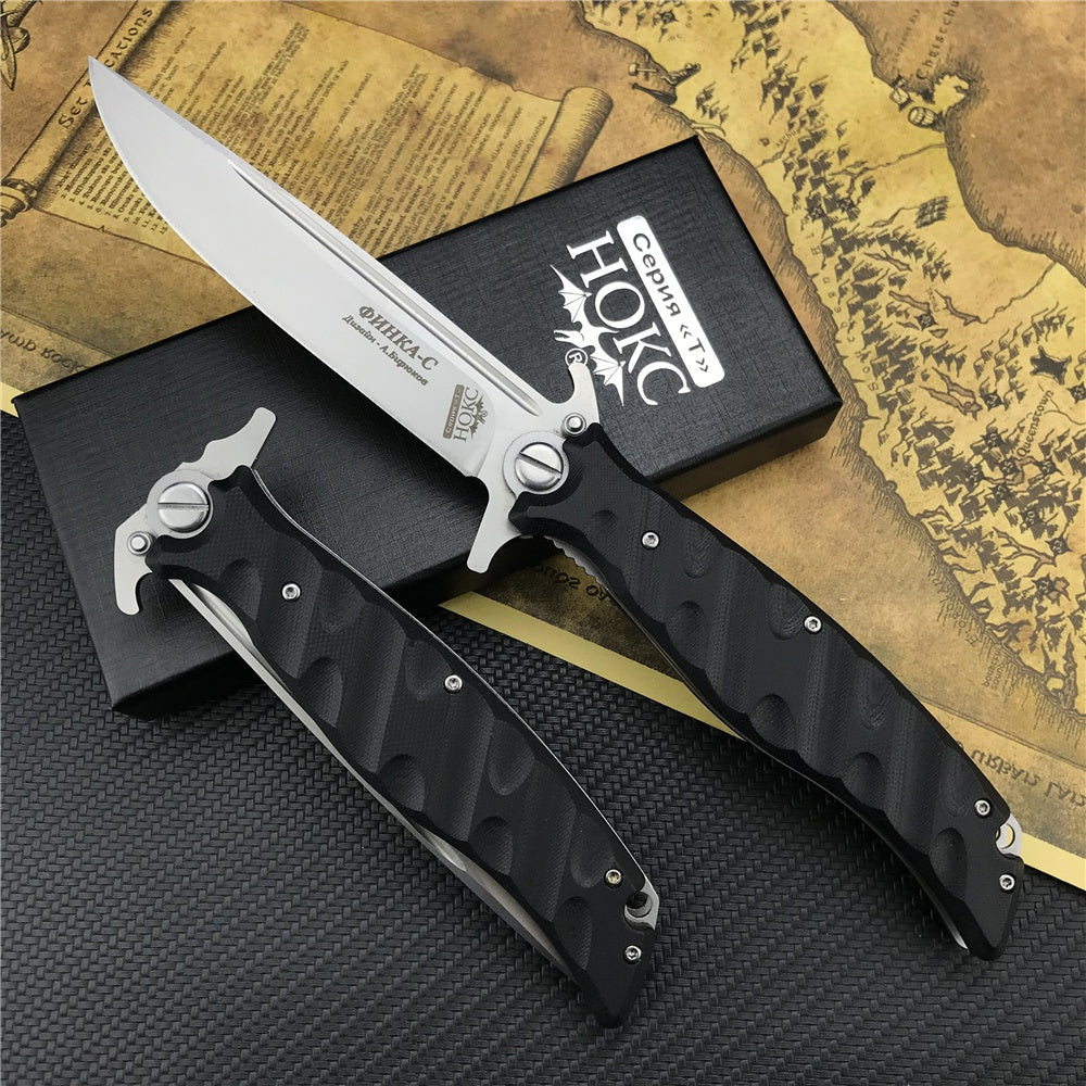 RUSSIA HOCK Finka S Knox Tactical Folding Knife EDC Tool D2 Blade Black G10 Handle Hunting Survival Pocket Knives