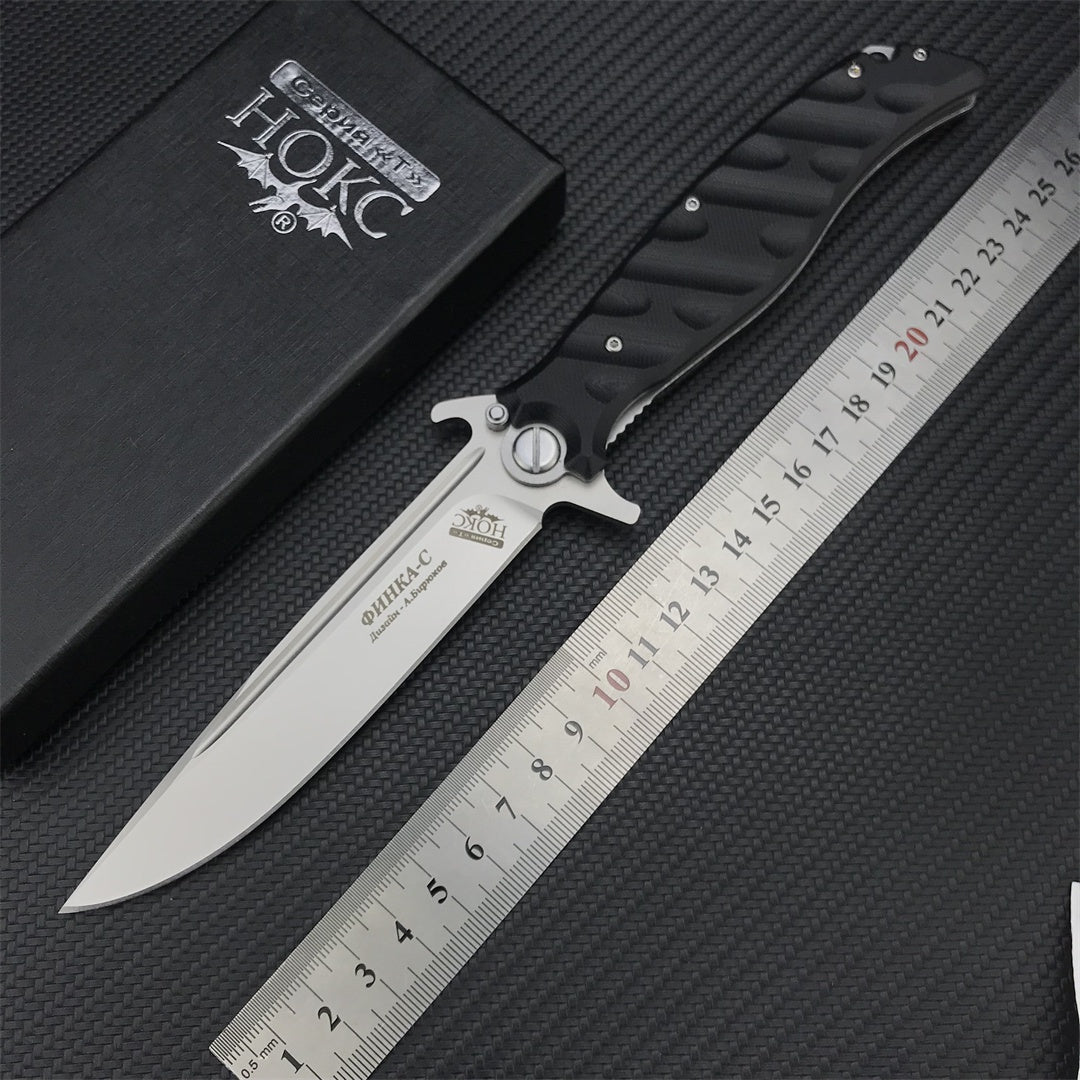 RUSSIA HOCK Finka S Knox Tactical Folding Knife EDC Tool D2 Blade Black G10 Handle Hunting Survival Pocket Knives