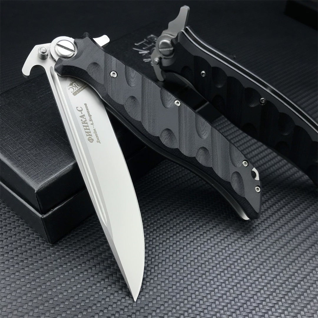 RUSSIA HOCK Finka S Knox Tactical Folding Knife EDC Tool D2 Blade Black G10 Handle Hunting Survival Pocket Knives