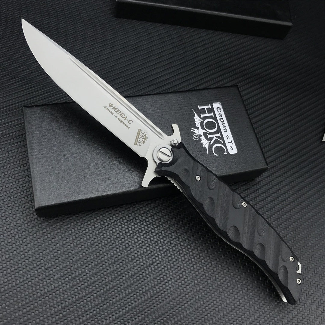 RUSSIA HOCK Finka S Knox Tactical Folding Knife EDC Tool D2 Blade Black G10 Handle Hunting Survival Pocket Knives