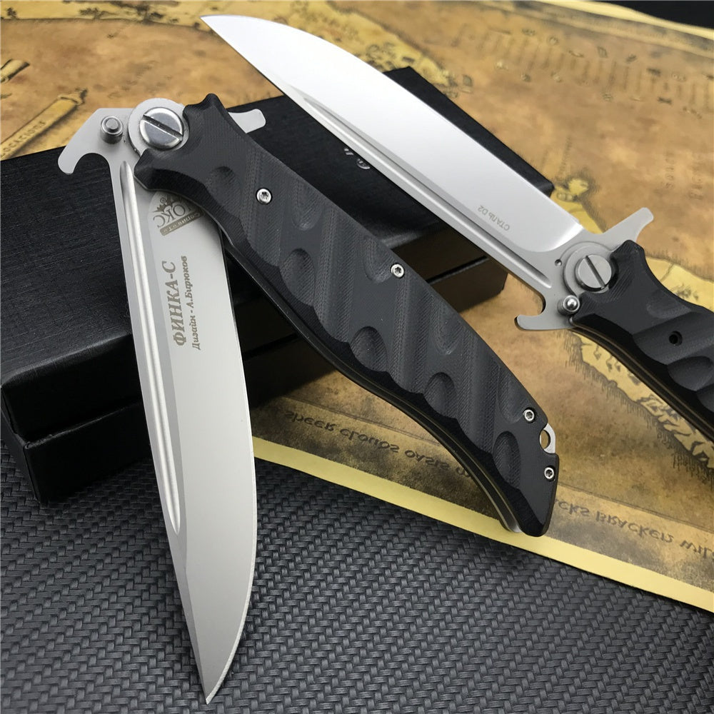 RUSSIA HOCK Finka S Knox Tactical Folding Knife EDC Tool D2 Blade Black G10 Handle Hunting Survival Pocket Knives