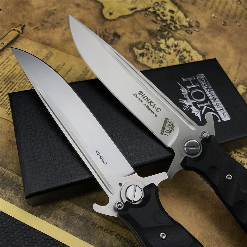 RUSSIA HOCK Finka S Knox Tactical Folding Knife EDC Tool D2 Blade Black G10 Handle Hunting Survival Pocket Knives