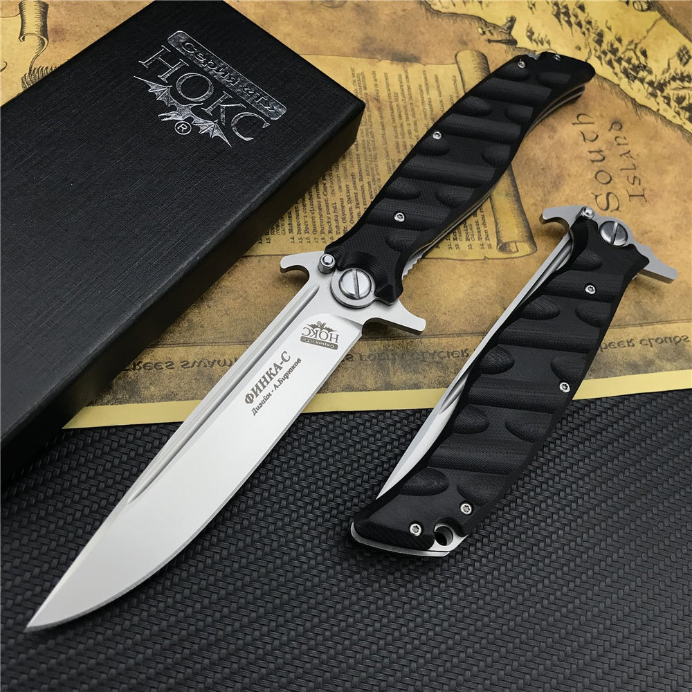 RUSSIA HOCK Finka S Knox Tactical Folding Knife EDC Tool D2 Blade Black G10 Handle Hunting Survival Pocket Knives