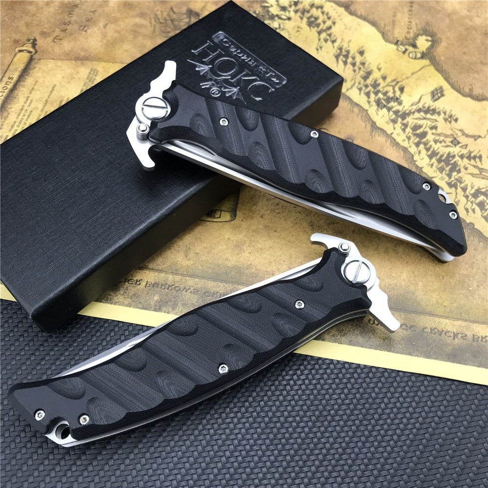 RUSSIA HOCK Finka S Knox Tactical Folding Knife EDC Tool D2 Blade Black G10 Handle Hunting Survival Pocket Knives