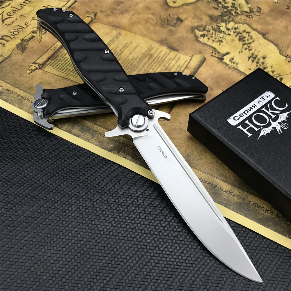 RUSSIA HOCK Finka S Knox Tactical Folding Knife EDC Tool D2 Blade Black G10 Handle Hunting Survival Pocket Knives