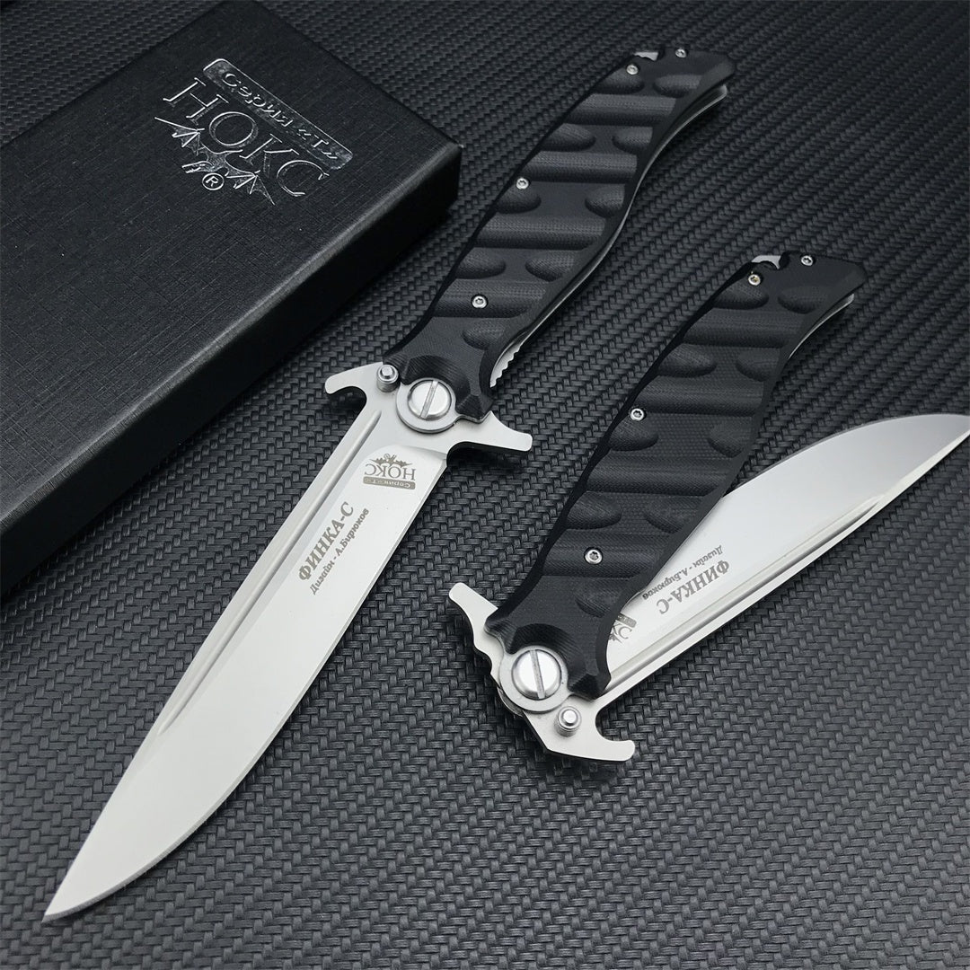 RUSSIA HOCK Finka S Knox Tactical Folding Knife EDC Tool D2 Blade Black G10 Handle Hunting Survival Pocket Knives