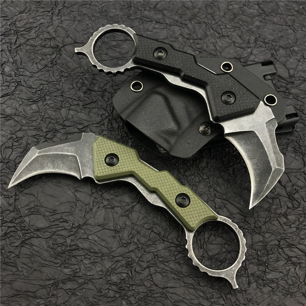 Mini Outdoors Karambit Claw Machete Tactical Knife Fixed Black Knife Camping Survival Tools Hunting Combat Survival Fighting EDC Knives Gift K Sheath