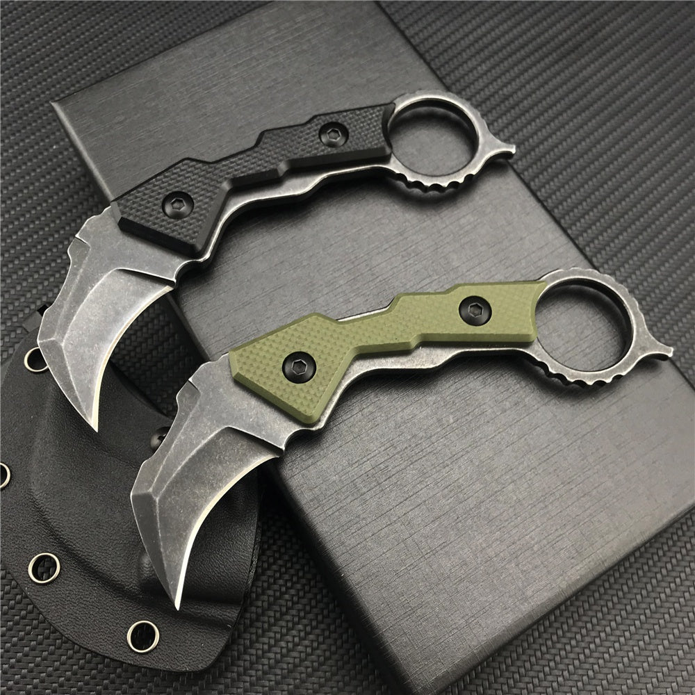 Mini Outdoors Karambit Claw Machete Tactical Knife Fixed Black Knife Camping Survival Tools Hunting Combat Survival Fighting EDC Knives Gift K Sheath