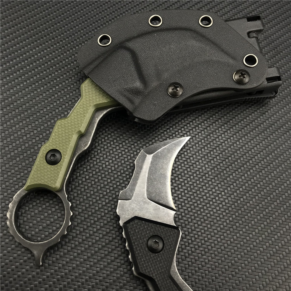 Mini Outdoors Karambit Claw Machete Tactical Knife Fixed Black Knife Camping Survival Tools Hunting Combat Survival Fighting EDC Knives Gift K Sheath