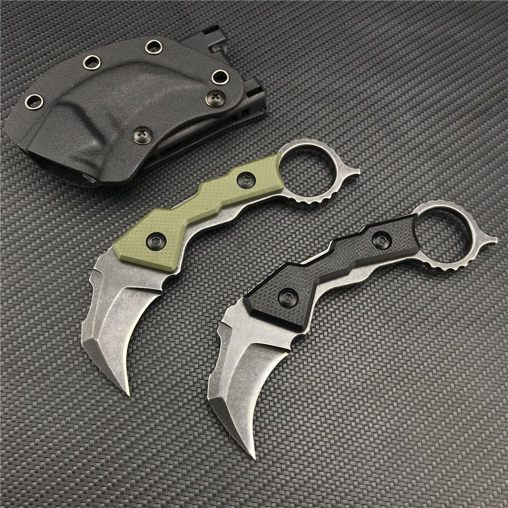 Mini Outdoors Karambit Claw Machete Tactical Knife Fixed Black Knife Camping Survival Tools Hunting Combat Survival Fighting EDC Knives Gift K Sheath