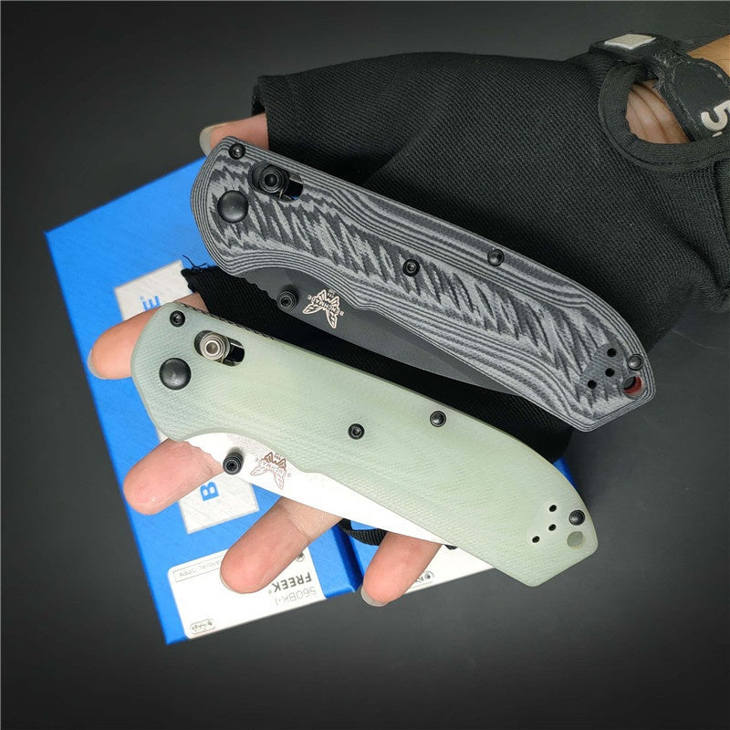 Benchmade 560BK-1 Freek Folding Knife 3.6" CPM-M4 Black Blade, Gray and black textured G10 Handles