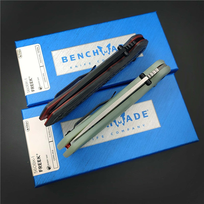 Benchmade 560BK-1 Freek Folding Knife 3.6" CPM-M4 Black Blade, Gray and black textured G10 Handles