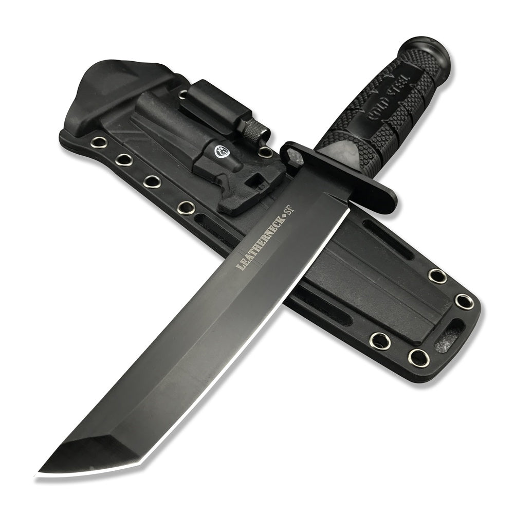 Tactical Survival Hunting Outdoor Camping Knife Cold Steel Leatherneck Fixed Blade Bowie Kydex Sheath &Small Flashlight and Flintstone