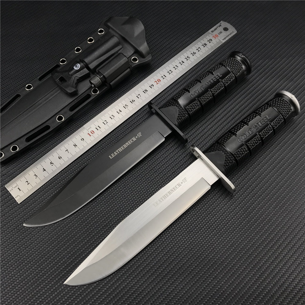 Tactical Survival Hunting Outdoor Camping Knife Cold Steel Leatherneck Fixed Blade Bowie Kydex Sheath &Small Flashlight and Flintstone