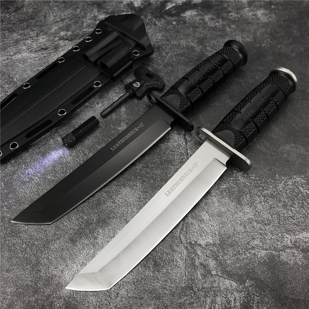 Tactical Survival Hunting Outdoor Camping Knife Cold Steel Leatherneck Fixed Blade Bowie Kydex Sheath &Small Flashlight and Flintstone