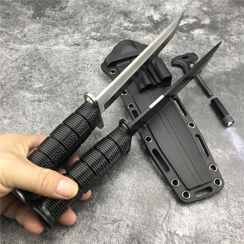 Tactical Survival Hunting Outdoor Camping Knife Cold Steel Leatherneck Fixed Blade Bowie Kydex Sheath &Small Flashlight and Flintstone