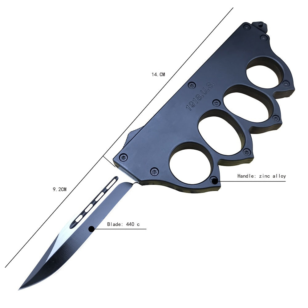 U.S. Microtech 1918 Brass Knuckle Trench Knife Tactical Brass Knuckle Style OTF Out The Front Dagger Blade Trench Knife Camping Outdoor Survival Self Defense Tool Switch Automatic Aluminum Alloy Handle