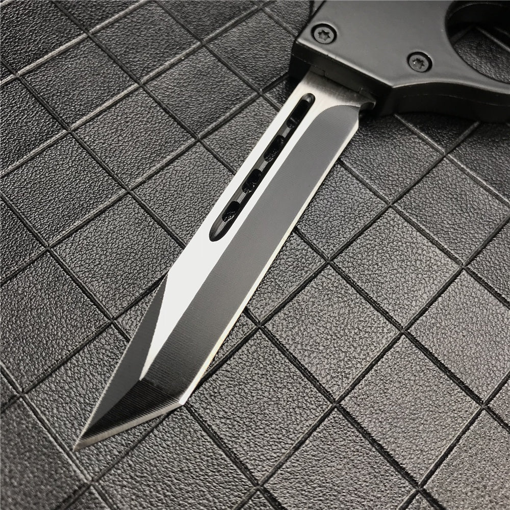 U.S. Microtech 1918 Brass Knuckle Trench Knife Tactical Brass Knuckle Style OTF Out The Front Dagger Blade Trench Knife Camping Outdoor Survival Self Defense Tool Switch Automatic Aluminum Alloy Handle