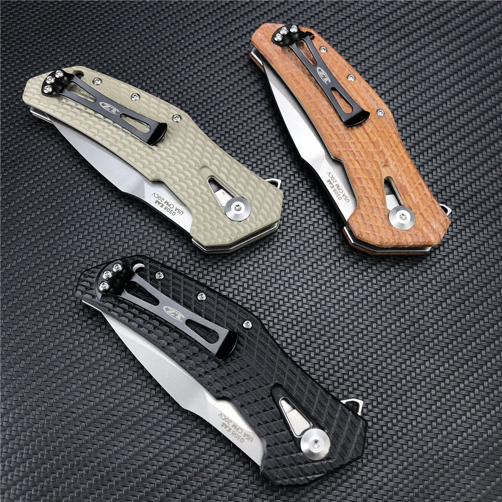 ZT ZERO TOLERANCE 0308 Flipper Tactical Knife Spring Assisted Opening Folding Knife 3.75" CPM-20CV Stonewashed Blade, Coyote Tan G10 and Titanium Handles