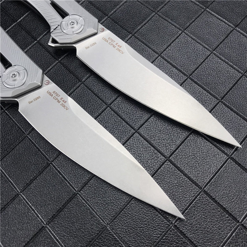 ZT ZERO TOLERANCE0707 Flipper Knife Folding Pocket Knife 3.5" CPM-20CV Drop Point Blade, 3D Machined Carbon Fiber and Titanium Handles