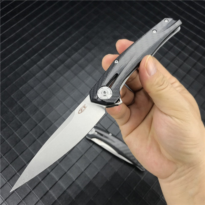 ZT ZERO TOLERANCE0707 Flipper Knife Folding Pocket Knife 3.5" CPM-20CV Drop Point Blade, 3D Machined Carbon Fiber and Titanium Handles