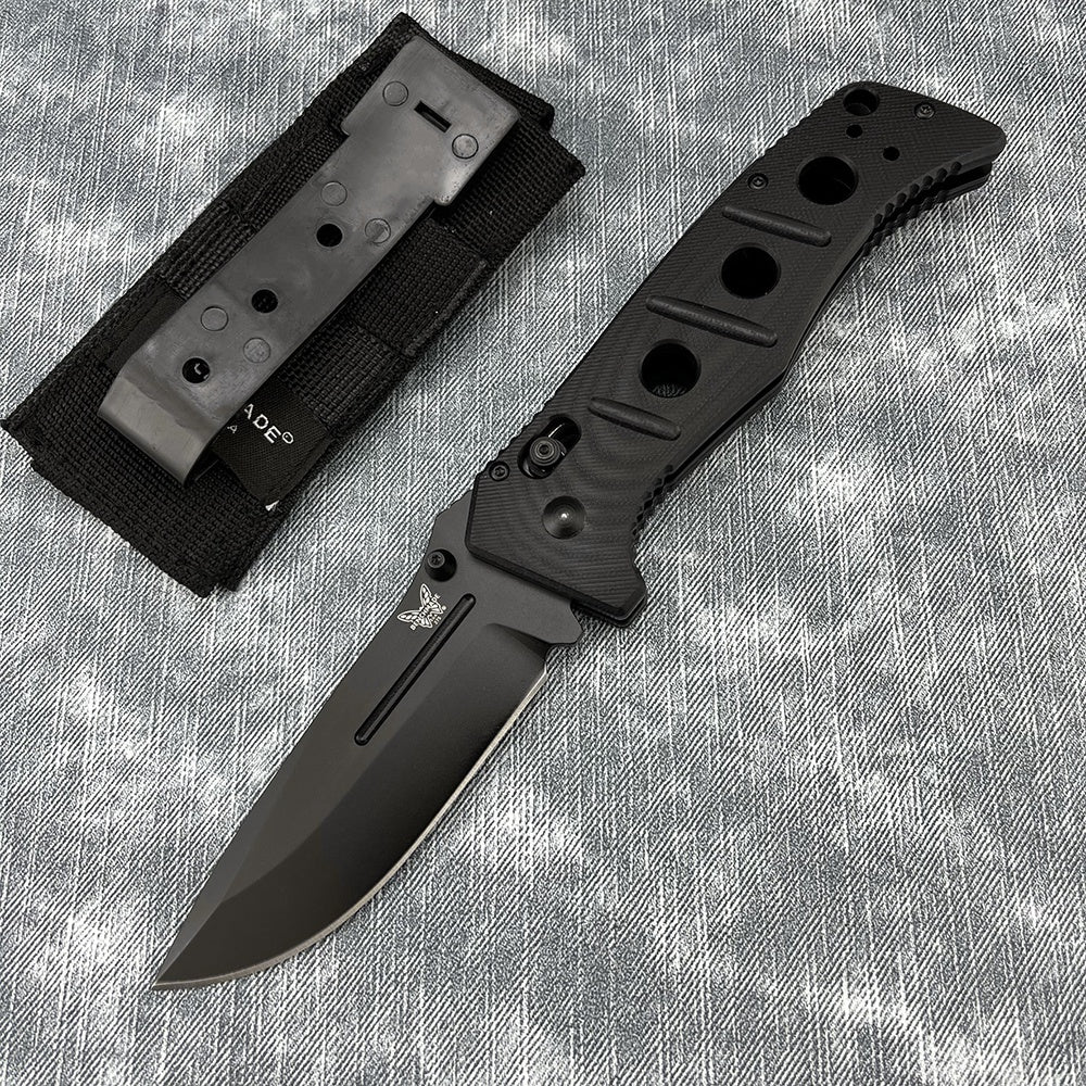 Benchmade 275SGY-1 Shane Sibert Adamas Folding EDC Knife 3.78" CruWear Tungsten Gray Combo/Flat Dark Earth Plain Blade, Black/OD Green G10 Handles, Ballistic Nylon Sheath