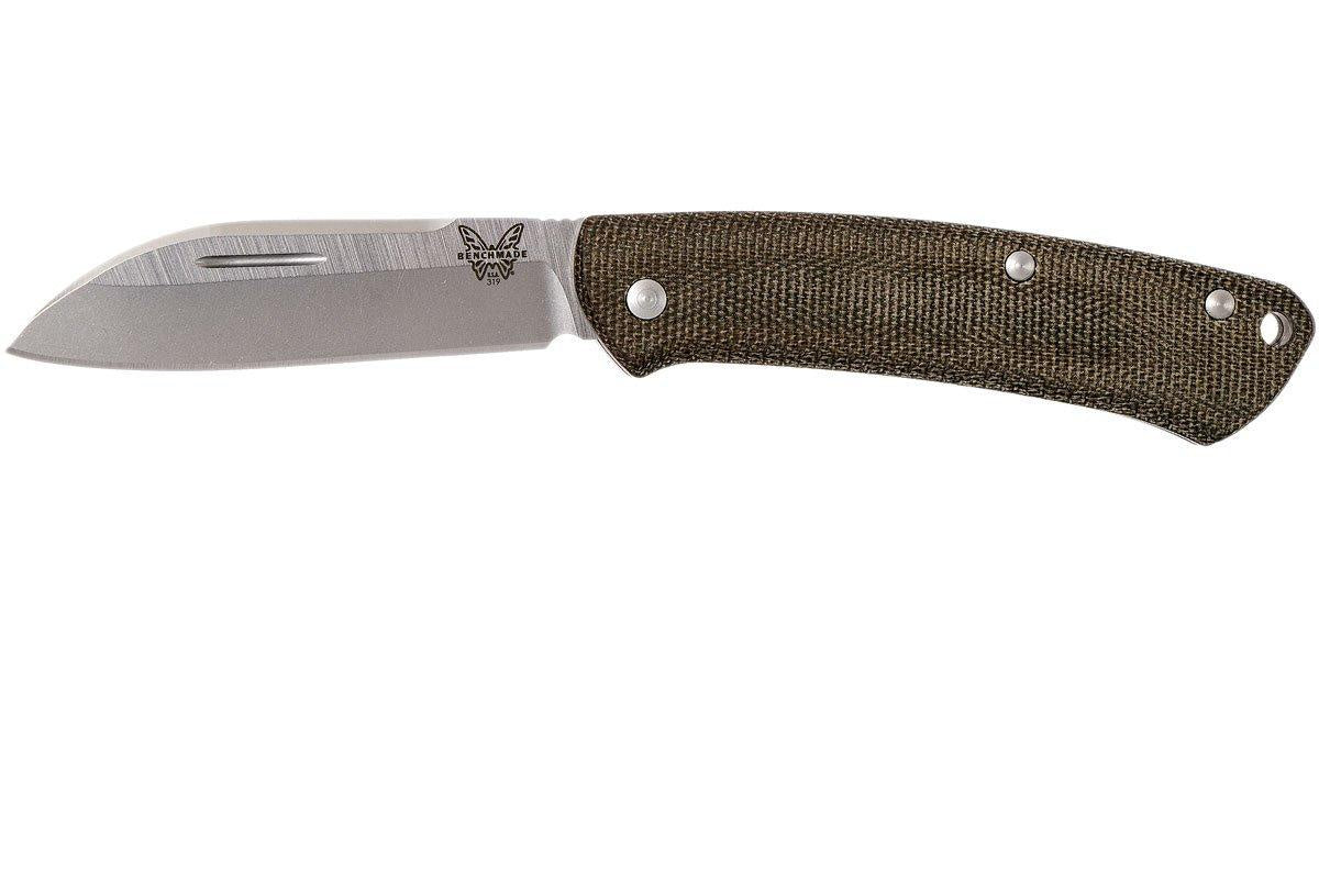 Benchmade 319 Proper Slipjoint Folding Knife 2.86" Satin S30V Sheepsfoot Blade, Green Canvas Micarta Handles