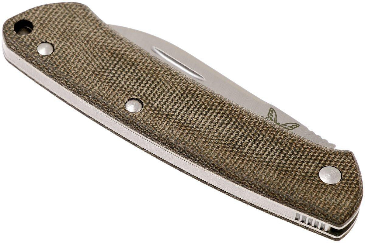 Benchmade 319 Proper Slipjoint Folding Knife 2.86" Satin S30V Sheepsfoot Blade, Green Canvas Micarta Handles