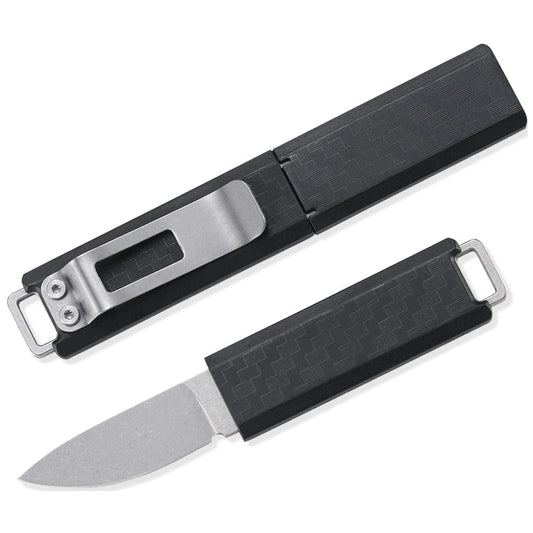 CRKT Scribe EDC Knife: Compact Everyday Carry Fixed Blade, Stonewash finish, Black Thermoplastic Handle, and Cap 2425