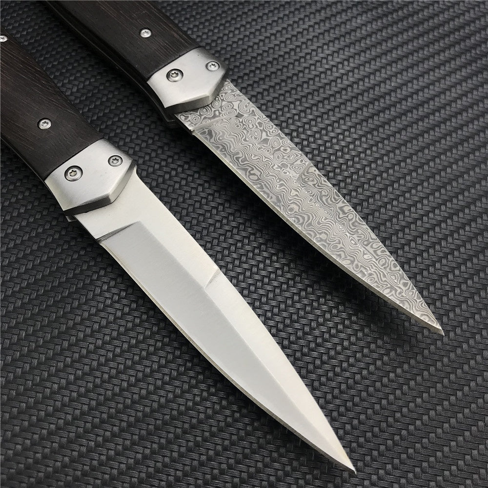 Damascus Steel Stiletto KnifeTactical Gear AUTO Folding Blade EDC Survival Knives Spring Assisted Knife Outdoor Camping Combat Hunting Knife