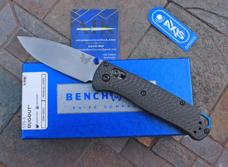 2022 Benchmade Bugout 535-3, 3.24" CPMS90V Plain Blade, Carbon Fiber Handle with Axis Lock Outdoor Pocket Knives