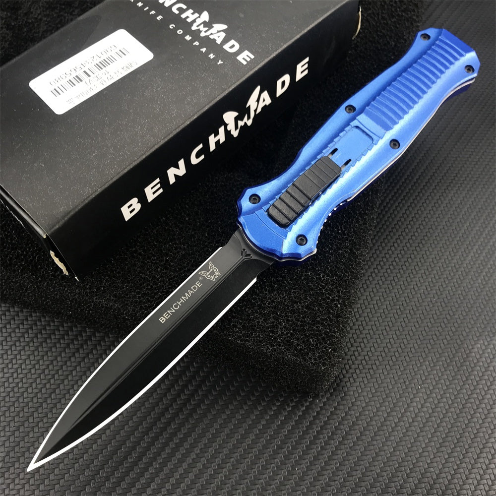 2022 New Spring Assisted Open Camping Survival OTF Knife D2 Blade Blue Aluminum Handle Benchmade 3300BK Auto Switchblade Outdoor Hunting tools