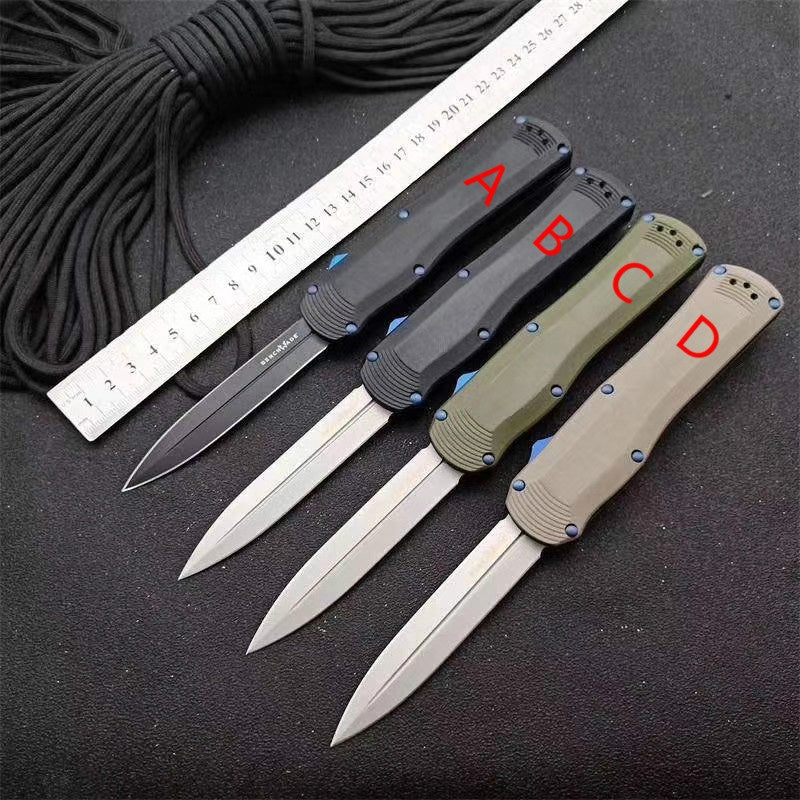 Tactical Spring Knives Benchmade 3400 Autocrat AUTO OTF Knife 3.71 Inch Satin S30V Double Edge Dagger Blade, Black G10 Handles self defence Switchblade Knife