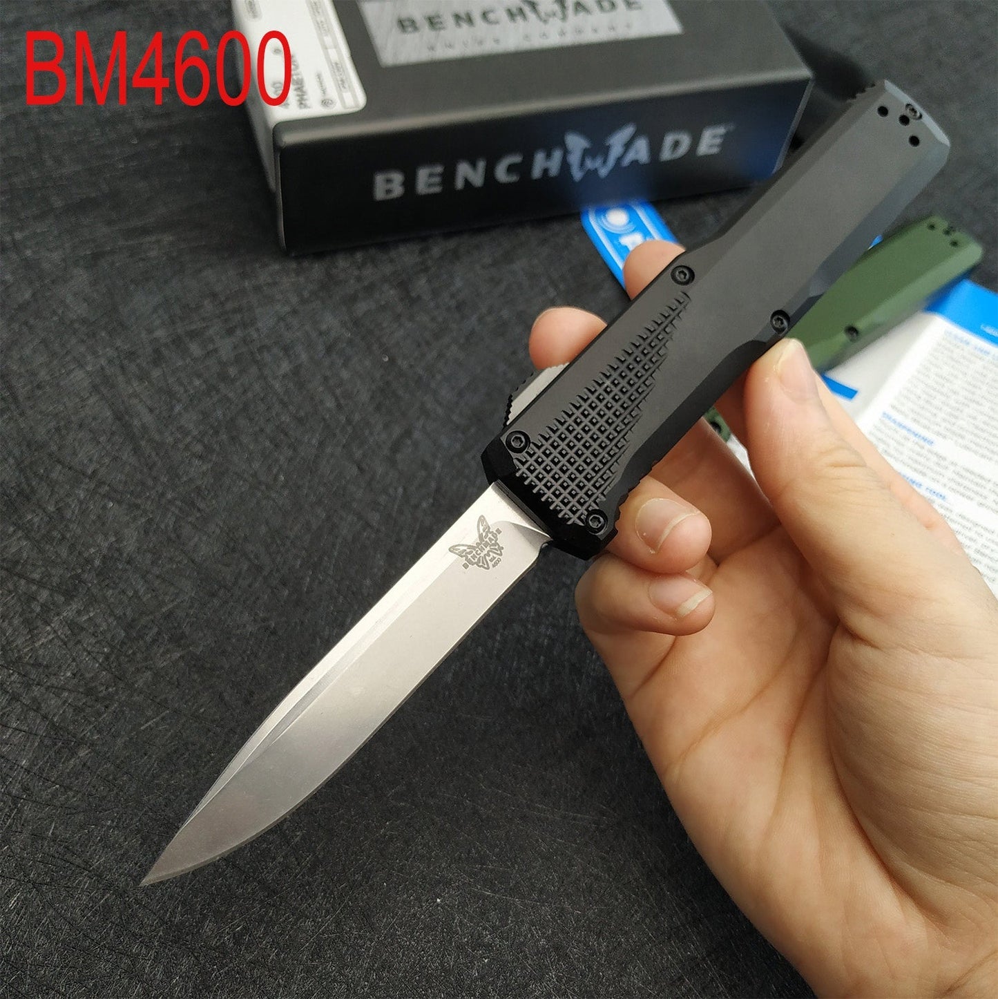 2022 NEW Tactical Knives AUTO EDC Spring Assist Knife Benchmade 4600  Double Action OTF AUTOMATIC Knife - 3.45''Plain Edge CPM-S30V Blade - Black Anodized 6061-T6 Aluminum Handle