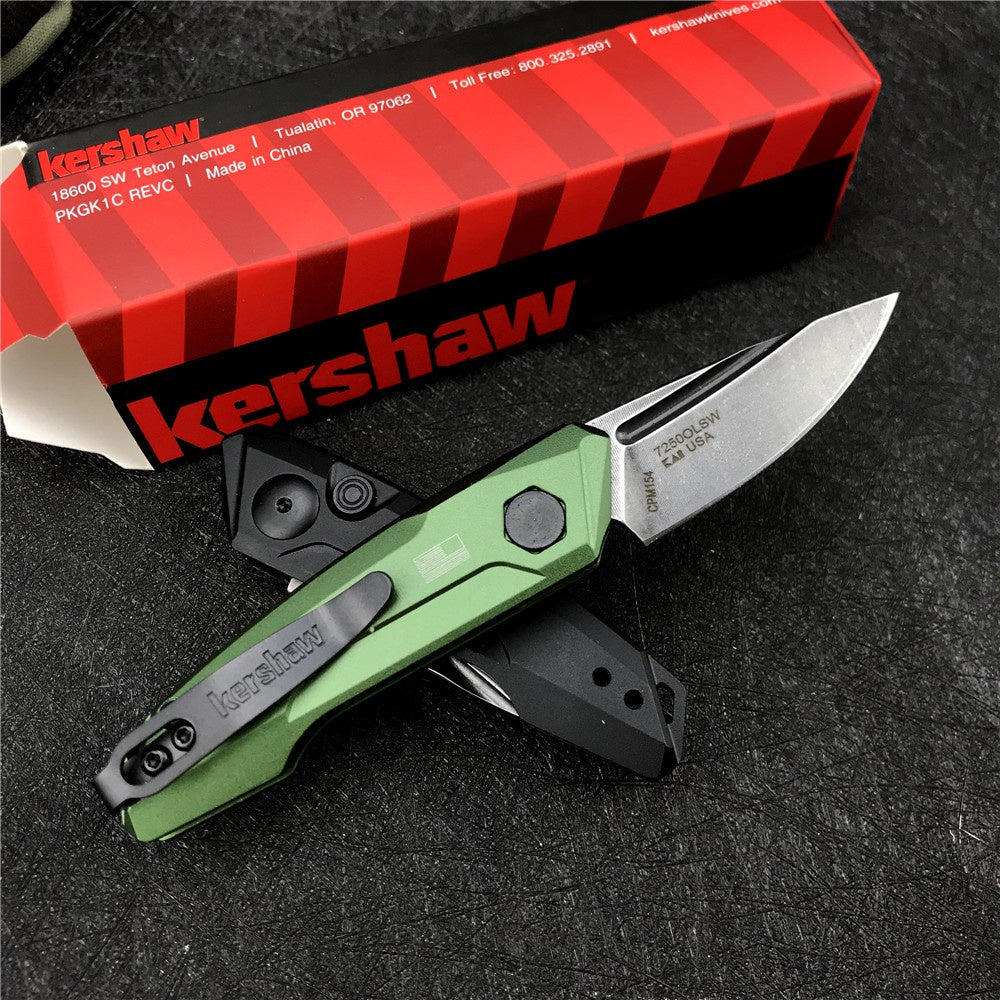 New Tactical Knife Kershaw 7250 Launch 9 AUTO Folding Knife 1.8" Working Finish CPM-154 Drop Point Blade, Black with Green Anodized Aluminum Handles