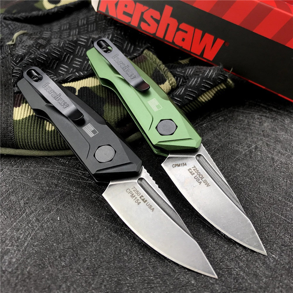 New Tactical Knife Kershaw 7250 Launch 9 AUTO Folding Knife 1.8" Working Finish CPM-154 Drop Point Blade, Black with Green Anodized Aluminum Handles