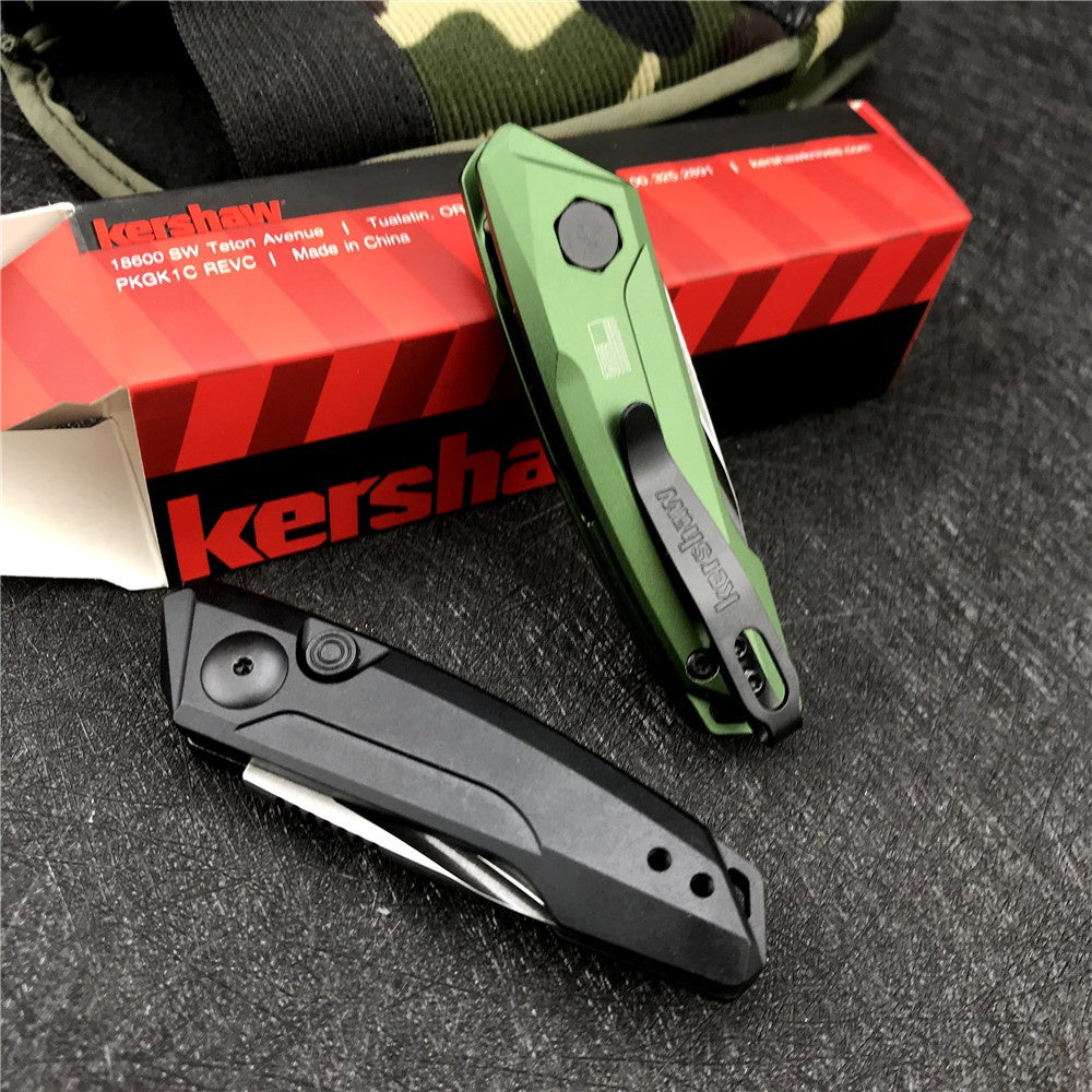 New Tactical Knife Kershaw 7250 Launch 9 AUTO Folding Knife 1.8" Working Finish CPM-154 Drop Point Blade, Black with Green Anodized Aluminum Handles