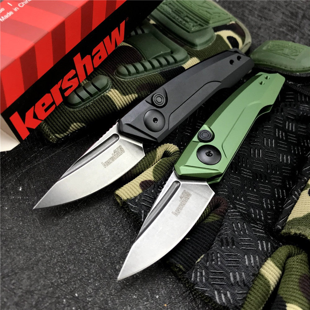 New Tactical Knife Kershaw 7250 Launch 9 AUTO Folding Knife 1.8" Working Finish CPM-154 Drop Point Blade, Black with Green Anodized Aluminum Handles