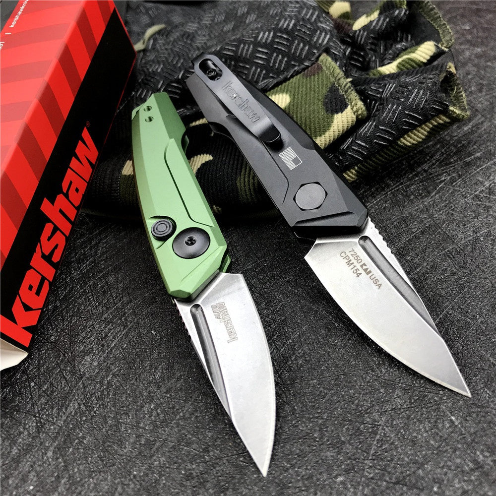 New Tactical Knife Kershaw 7250 Launch 9 AUTO Folding Knife 1.8" Working Finish CPM-154 Drop Point Blade, Black with Green Anodized Aluminum Handles