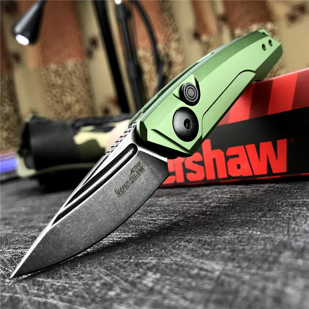 New Tactical Knife Kershaw 7250 Launch 9 AUTO Folding Knife 1.8" Working Finish CPM-154 Drop Point Blade, Black with Green Anodized Aluminum Handles