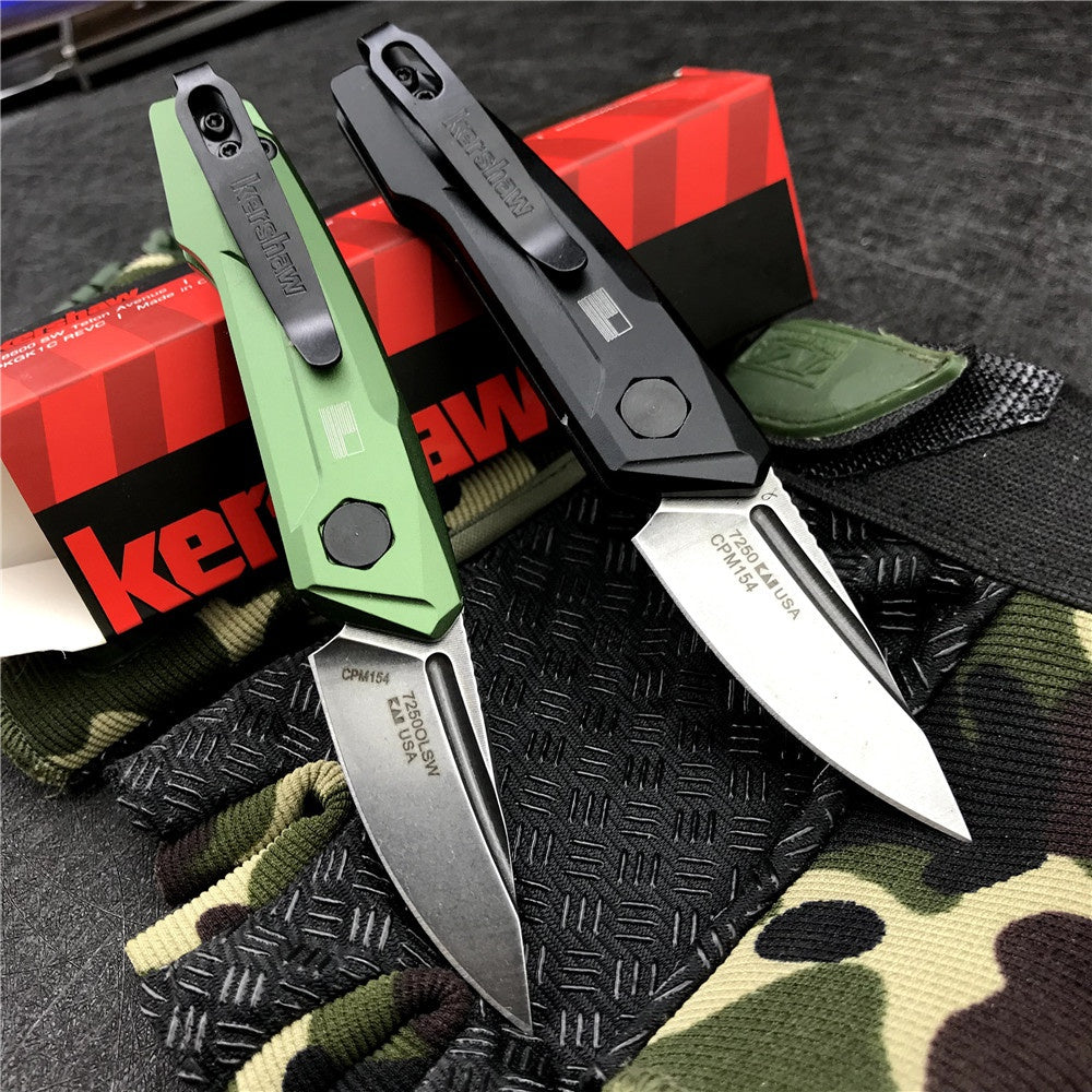 New Tactical Knife Kershaw 7250 Launch 9 AUTO Folding Knife 1.8" Working Finish CPM-154 Drop Point Blade, Black with Green Anodized Aluminum Handles