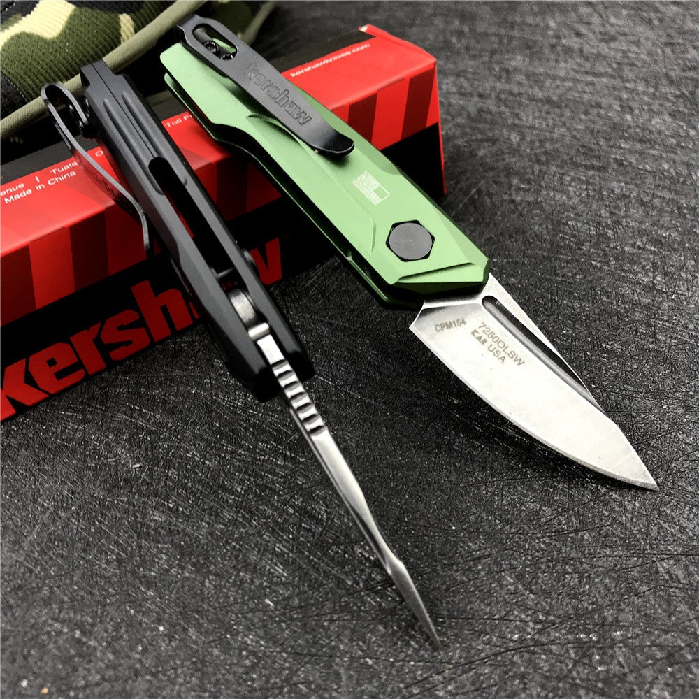 New Tactical Knife Kershaw 7250 Launch 9 AUTO Folding Knife 1.8" Working Finish CPM-154 Drop Point Blade, Black with Green Anodized Aluminum Handles