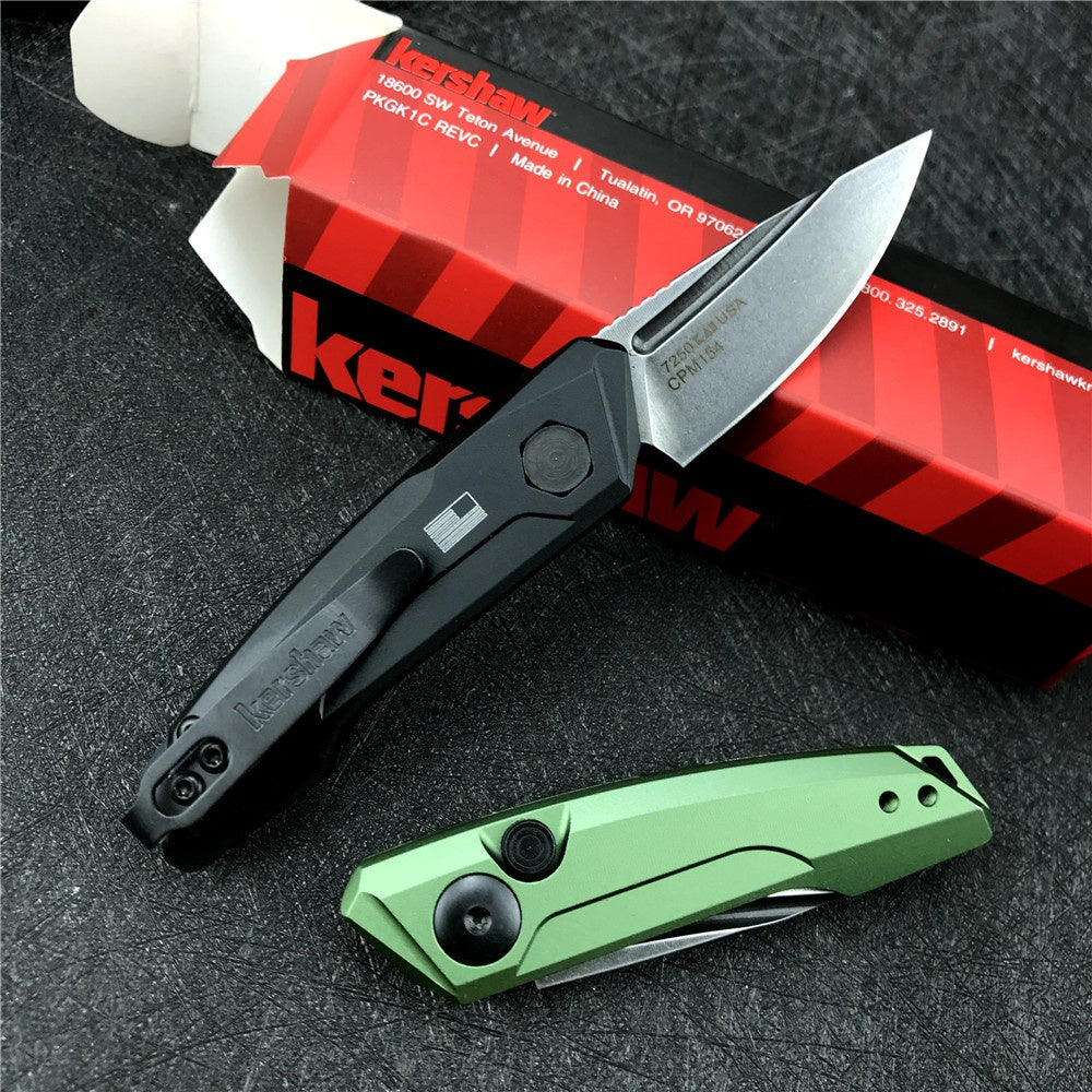 New Tactical Knife Kershaw 7250 Launch 9 AUTO Folding Knife 1.8" Working Finish CPM-154 Drop Point Blade, Black with Green Anodized Aluminum Handles