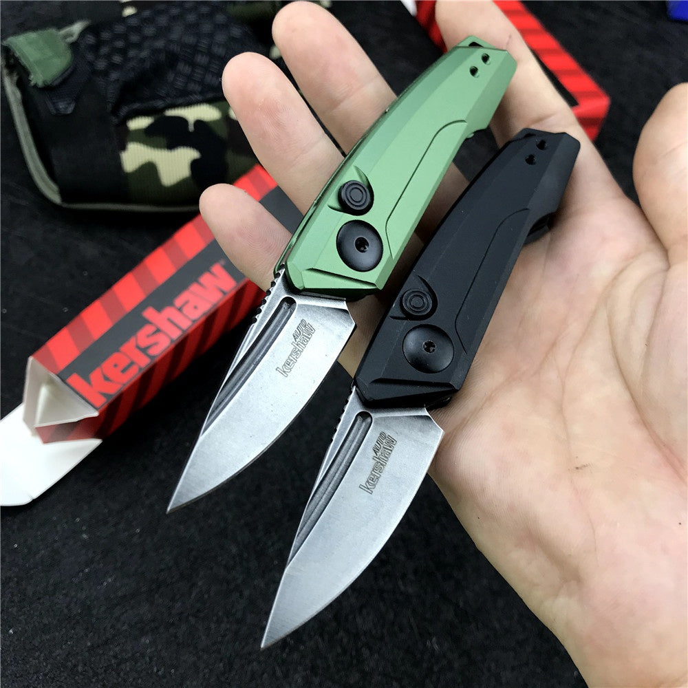 New Tactical Knife Kershaw 7250 Launch 9 AUTO Folding Knife 1.8" Working Finish CPM-154 Drop Point Blade, Black with Green Anodized Aluminum Handles