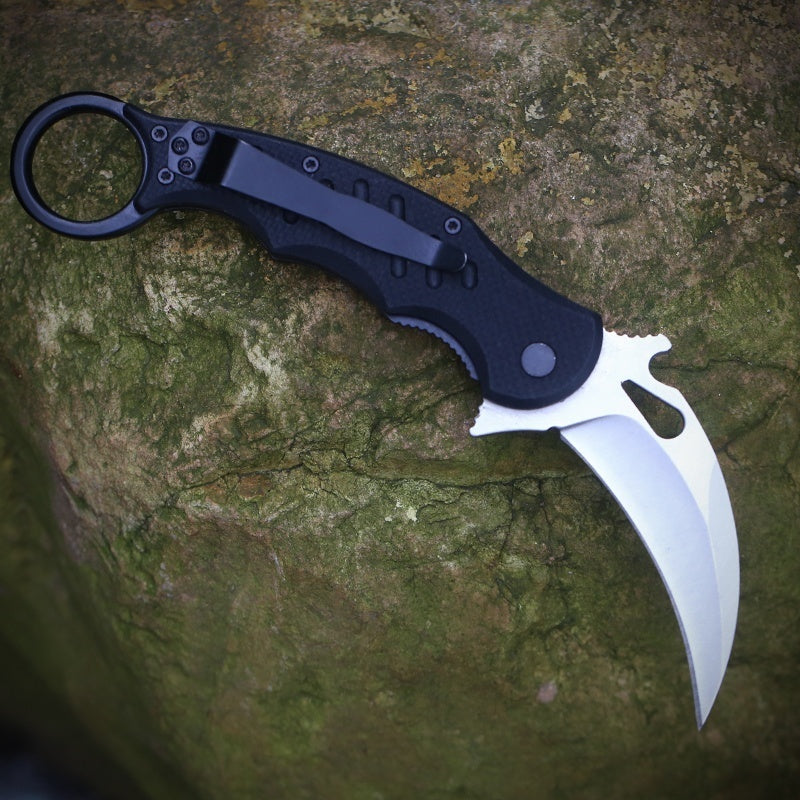 FOX 690 Tactical claw knives Folding Karambit Flipper Knife 3.2" Black N690Co Plain Blade, Black aluminum Handles-01FX479 Combat claw knives Pocket knife for self defense