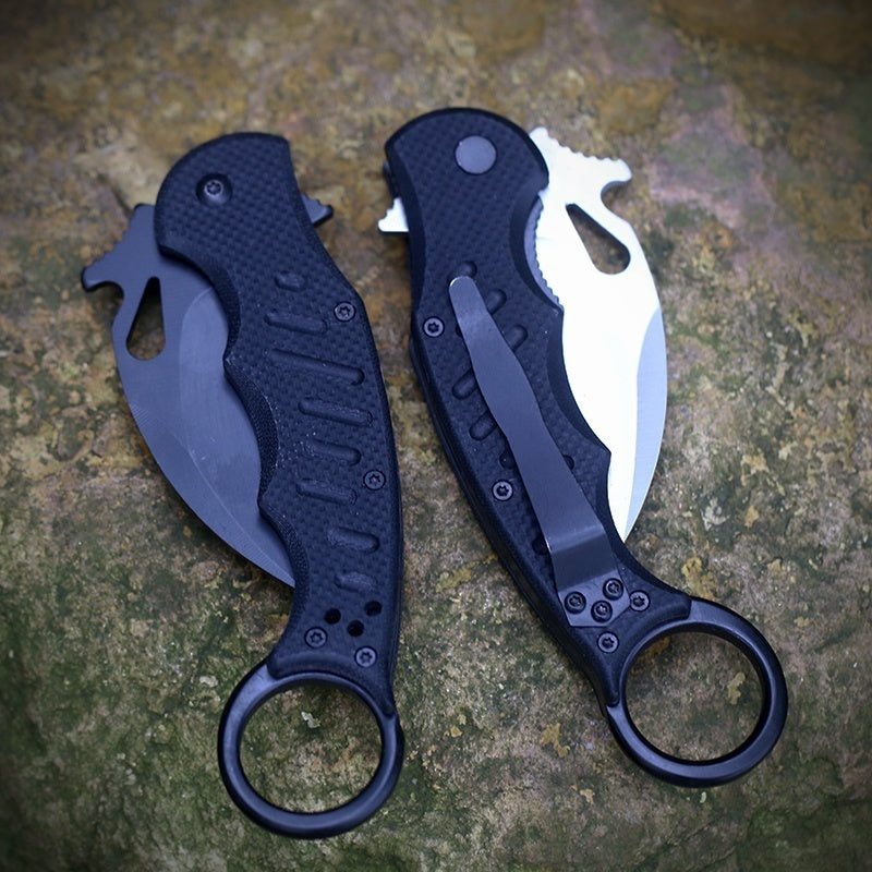 FOX 690 Tactical claw knives Folding Karambit Flipper Knife 3.2" Black N690Co Plain Blade, Black aluminum Handles-01FX479 Combat claw knives Pocket knife for self defense