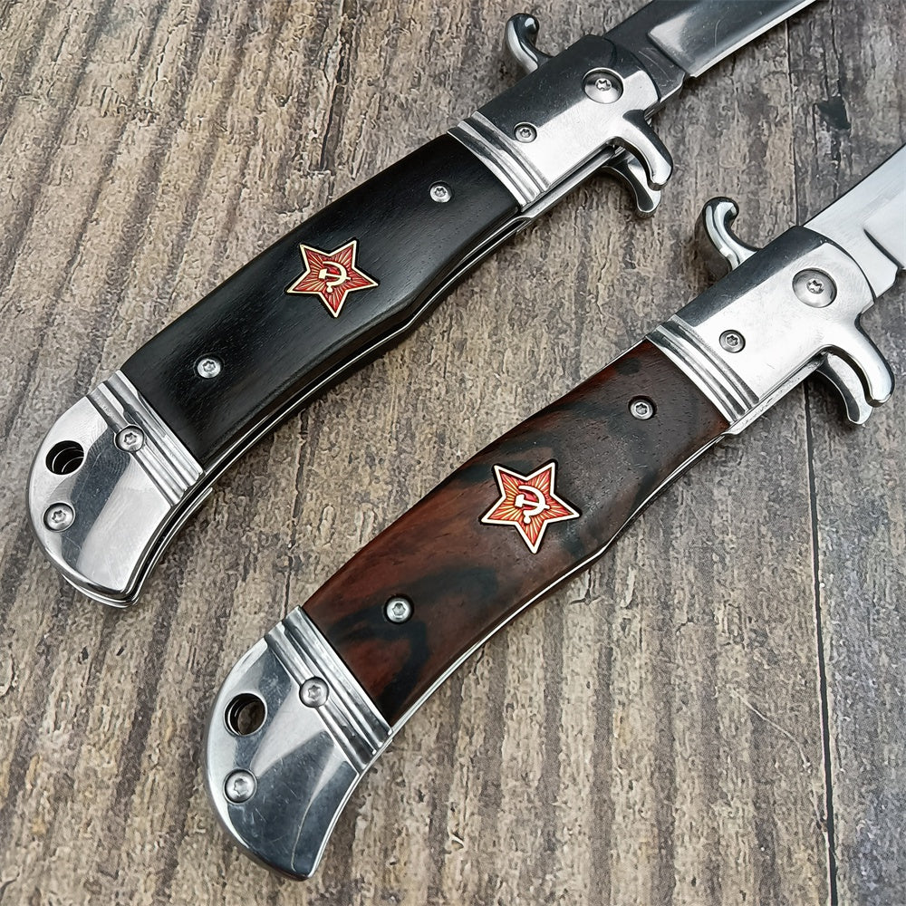 2022 New Russia Finka NKVD KGB AUTO OTF Stiletto Italian Style Automatic Knife AKC Spring Assisted Side Jump Knife Flick Knife 440C Stainless Steel Blade Camping Hunting  Knives