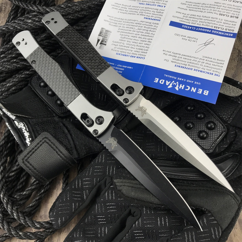 Benchmade 4170BK AUTO Fact Folding Knife 3.95" S90V Black DLC Spear Point Blade, Aluminum Handles with Carbon Fiber Inlays